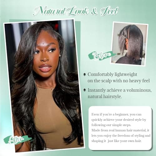 Licoville Human Crochet Hair 20 Inch 50G Soft Natural Knotless Yaki Straight Feather Crochet Extensions 100% Burmese Real Human Hair Light Yaki Straight Crochet Hair for Black Women #1B Natural Color - Thumbnail 4