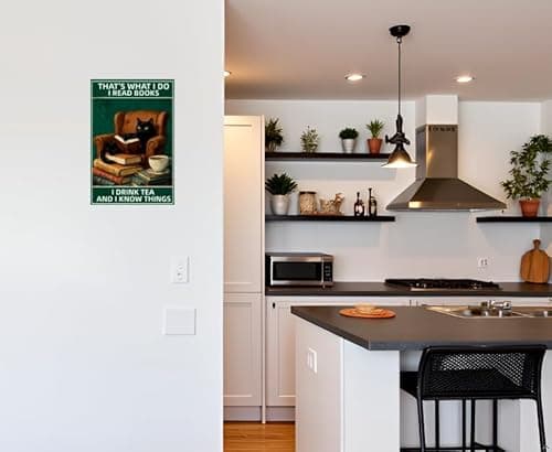 Carastora Cat Vintage Metal Sign - Funny Reading Cat and Coffee Design, Home Decor for Home, Office, Cafe, Bar or Garden Decoration, 8x12 Inch. - Thumbnail 3