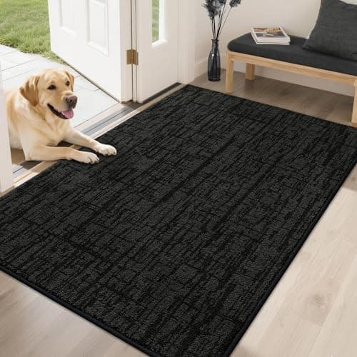 COSY HOMEER Dirt Trapper Door Mat 32"x48",Non-Slip Entryway Rugs,Washable Welcome Mat,Absorbent Entrance Mats,Low Pile Dog Door Mats for Front Back Doomats and Wet Shoes,Black - Image 1
