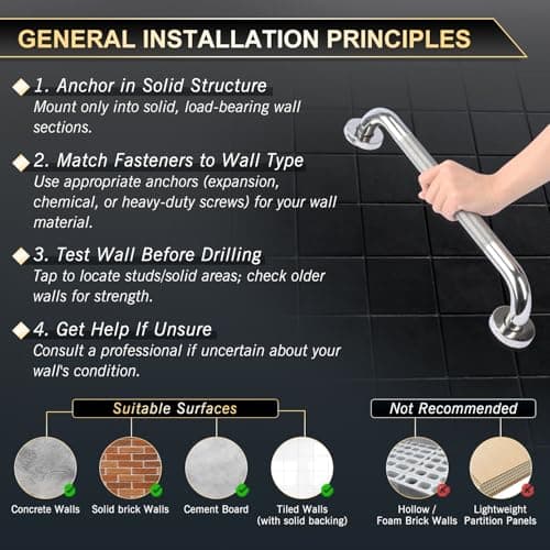 supregear Grab Bars for Bathtubs and Showers, Anti Slip Bathroom Grab Bars for Seniors, 304 Stainless Steel Safety Shower Handle, Toilet Handicap Elderly Assist Bathroom Wall Handle, 24 inch - Thumbnail 6