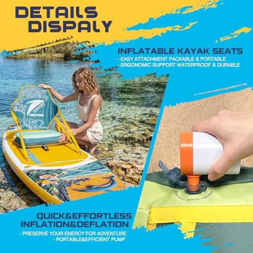 TIDETREK 11'/11'6" x 33"/34" x 6" Inflatable SUP Paddle Board – Extra-Wide, Stable Stand Up Paddle Board with Premium Full Accessory Set for Adults & Youth (Sunny Wave/Kayak Seat, 11'6"x33"x6") - Thumbnail 5