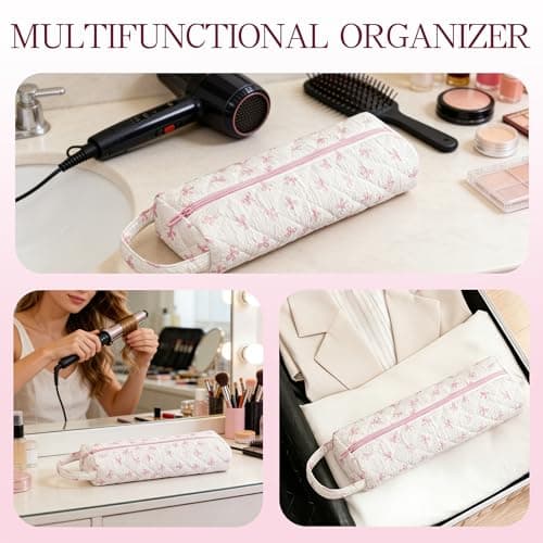 AMZMA Quilted Hair Dryer Travel Case, Portable Hair Tools Organizer for Curling Irons & Flat Irons, Soft Toiletry Storage Bag, Travel Essentials Gift for Women Girls - Thumbnail 5