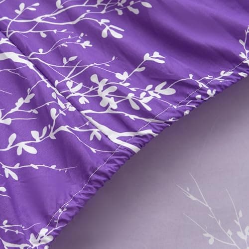Spirit Linen home King Size Sheets Set - Pure Microfiber 4 Piece Polyester Bed Sheets, Fitted Sheet & Pillow Cases - King Sheets for All Seasons (Foliage Purple/White, King) - Thumbnail 3