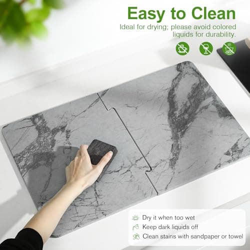 Luxspire Large Stone Drying Mat for Kitchen Counter 24"x16"- Fast-Absorbing Dish Drying Mat Non-Slip Stone Dish Drying Mat for Dishes, Cups Waterproof Counter Protector for Kitchen Bath, Marble Gray - Thumbnail 4