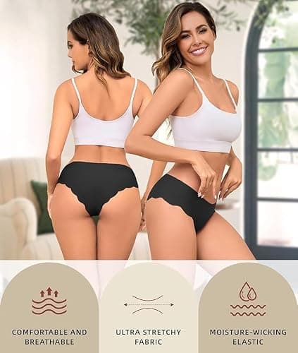 Riozz Sexy Seamless Underwear Wave Edge No Show Bikini Panties V-waist Ice Silk Hipster Lady Cheeky Invisibles Briefs 6 Pack - Thumbnail 5