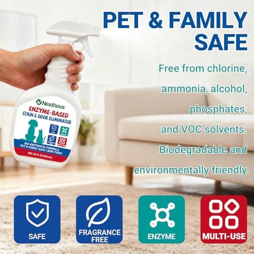 Neathova Stain & Strong Odor Eliminator, Enzyme Cleaner, Pet Odor Eliminator for Home - Carpet Stain Remover for Cats & Dog Pee - Urine Destroyer - Carpet Cleaner Spray Clear (Unscented) - Thumbnail 4