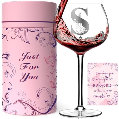 Personalized Monogram Gifts for Women - Customized Initial A-Z Wine Glass, Unique Birthday Wine Gifts for Friend, Her, Mom, Wife, Sister, Daughter - 16oz Elegant Custom Stemmed Glassware (Letter S) - Image 1