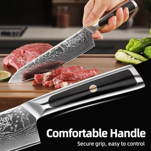 Sunnecko 8 Inch Japanese Damascus Chef Knife - Ultra Sharp 10-12 Degree Edge VG10 67 Layers Kitchen Cooking Knives for Meat, Vegetable & Fruit, Full Tang Forged Blade, Premium Father Day Gift Box - Thumbnail 3