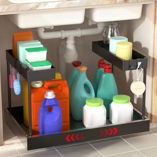 Timboniture Expandable Under Sink Organizers and Storage,Width Adjustable (14.9-23.6IN),No Drill 2-Tier Pull Out Under Cabinet Organizer for Kitchen Bathroom Laundry (black) - Image 1