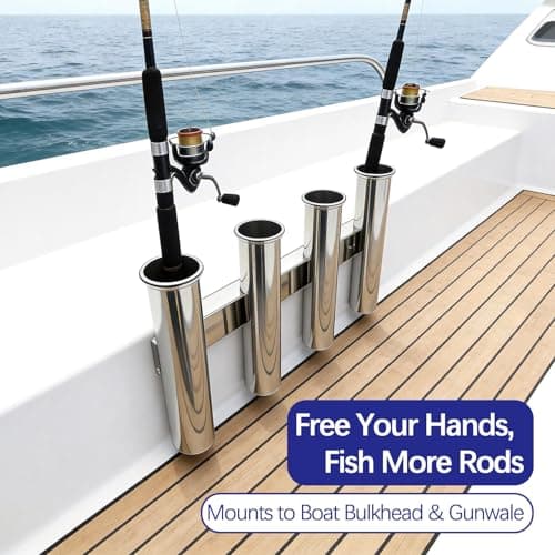 Marine Boat 4 Rod Stainless Steel Fishing Rod Holders, 4 Rod Rack Boat Marine Fishing Stainless Steel, Side Boat Pole Holders Kayak Saltwater Freshwater - Thumbnail 3