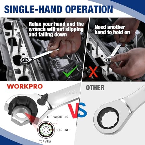 WORKPRO 7-Piece 3-in-1 Reversible Ratchet Wrench Set, Metric 8mm to 17mm, 6PT & 12PT & Open-End Wrenches, 72-Teeth Ratcheting Combination Wrench with Rolling Pouch - Thumbnail 4