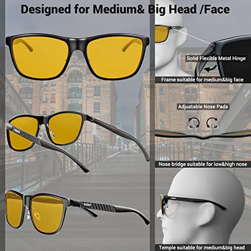 ROCKNIGHT Night Vision Glasses HD Driving Sunglasses for Men Polarized UV Protection Driving Anti Glare Yellow UV Sunglasses Metal Frame - Thumbnail 3