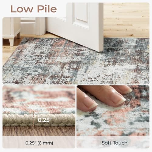 Carpelux 6x9 Area Rugs for Living Room, Abstract Rug with Non-Slip Rubber Backing, Machine Washable Modern Colorful Carpet, Bedroom Dining Under Table, Soft Low Pile, Rust Red - Thumbnail 3