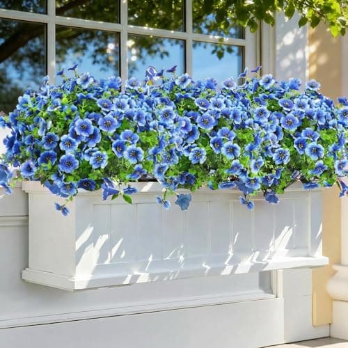 Enlightcode Artificial Mums for Outdoors, Faux Mums of Fake Flowers for Outdoor Planters, No Fade Vibrant Artificial Flowers for Porch Patio Yard Decoration, 12 Bundles, Blue - Image 1