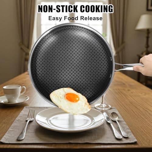 USELUCK 10 Inch Nonstick Frying Pan, Stainless Steel Skillet with Honeycomb Surface, Induction Compatible, Oven & Dishwasher Safe, PFAS-Free Cookware - Thumbnail 6