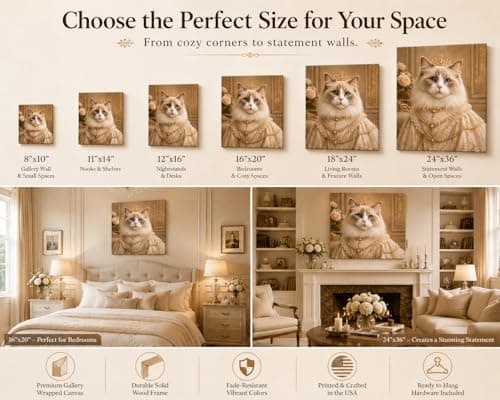 VYPEROCK Ragdoll Queen Canvas Wall Art, Elegant Royal Cat Portrait for Sophisticated Cozy Interiors, Luxury Pet Canvas Artwork for Living Room Bedroom, Made in USA, 36" L x 24" W - Thumbnail 4