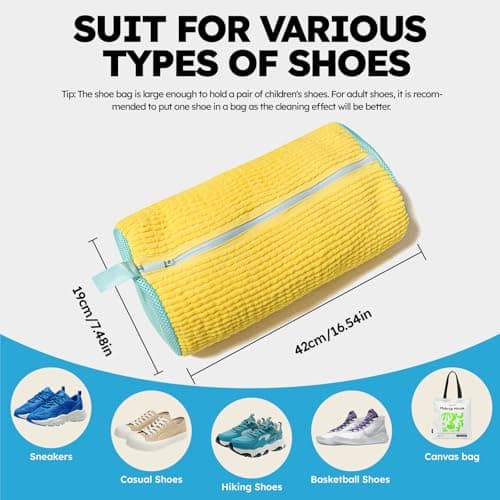 Shoe Washing Machine Bag: Laundry Shoe Bag Keeps Clean - Reusable Shoe Washing Bag for Sneaker Tennis Shoes Unstain Cleaner Kit(Yellow 2 Pcs) - Thumbnail 2