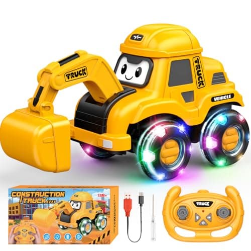 Toyjolka Toddler Remote Control Car with Flashing Light Wheels for 2 3 4 5 6 Year Old Boys Girls, USB Rechargeable Construction Excavator Toy for Toddlers 2-6 Great Birthday Gift Idea for Kids - Image 1