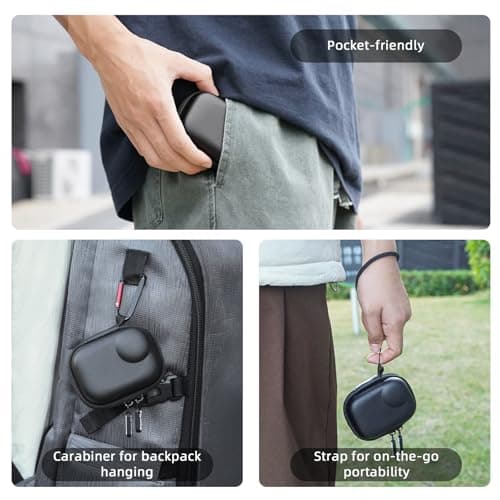 Flymile Small Carrying Case + 2 Pack Screen Protector for Insta360 GO Ultra, PU Hard Portable Travel Storage Bag With Carabiner & Wrist Strap, Tempered Glass Film Protective Lens Cover Accessories Kit - Thumbnail 5