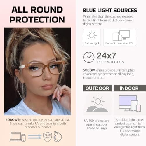 SODQW Trendy Blue Light Blocking Glasses for Women Square Frame Reduce Eyestrain Computer Glasses - Thumbnail 3