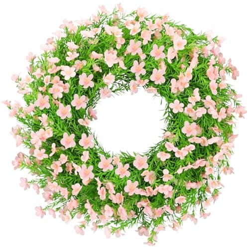 ZHWOSEE Summer Wreaths for Front Door 24 Inch Artificial Forsythia Wreaths with Colorful Silk Flowers for Home Farmhouse Indoor Outdoor Wall Décor-Pink