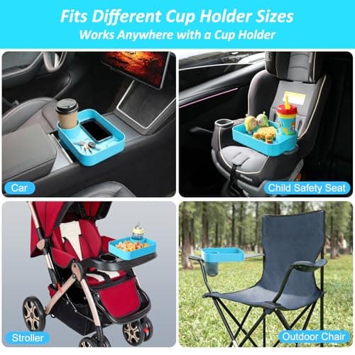 Car Seat Snack Tray for Kids, Mess-Free Square Travel Tray Cup Holder Snack Tray, Durable Car Food Tray for Toddlers, Universal Fit Kids Travel Road Trip Essentials (1, Sky Blue) - Thumbnail 5