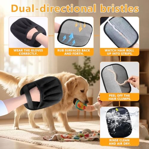 2 Pack Electrostatic Pet Hair Removal Gloves - Upgraded Reusable & Washable Pet Hair Remover Gloves for Cats & Dogs, Thickened Magic Brush Tool for Couch, Carpet, Furniture, Clothing & Car Seat - Thumbnail 5