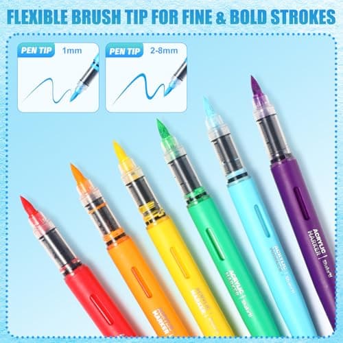 Niodel 60 Colors Direct Liquid Acrylic Paint Markers, Flexible Brush Tip, Instant Flow (No Pressing Required), High Opacity Paint Pens for Rock Painting, Wood, Canvas, Glass, DIY Crafts - Thumbnail 6