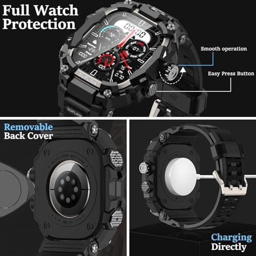SUPLINK Rugged Case with Bands for Apple Watch Ultra Band/ 2/3, Compatible with 49mm Apple Watch Bands Men, Protective Bumper Cover Screen Protector Kit for Sport iWatch Ultra 2 Band (Titanium Color) - Thumbnail 4