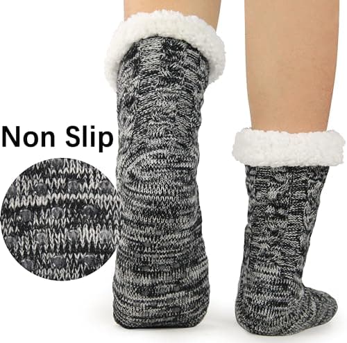 BenSorts Mens Fuzzy Slipper Socks with Grippers Cozy Warm House Indoor Cabin Socks Christmas Gift Stocking Stuffers 2 Packs Blue and Multicolor - Thumbnail 2
