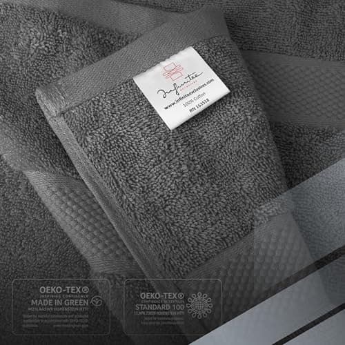 Infinitee Xclusives Luxury 100% Ring-Spun Cotton Bath Towels Set of 4 (27x54 inches) – Soft, Absorbent & Quick-Drying Towels for Bathroom, Gym, Spa & Hotel Use (Shadow Grey, Bath Towels) - Thumbnail 5