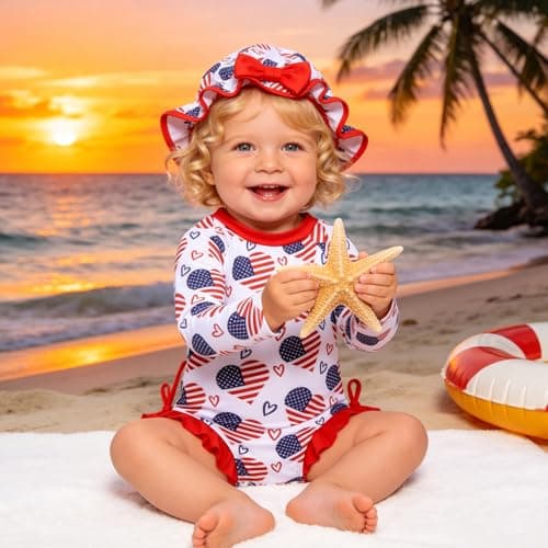AMAWMW Infant Baby Girl Swimsuit Long Sleeve One-Piece Swimwear with Hat Rash Guard Floral Zipper Bathing Suit Beach Wear - Thumbnail 2