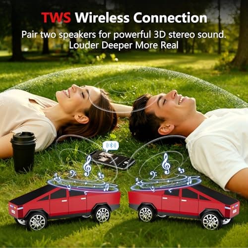 AONOX Cybertruck Bluetooth Speaker for Car, Mini Wireless Speaker with LED Lights, FM Radio, USB/TF Card, TWS Stereo, Desk Gaming Outdoor Use, Gift for Car Lovers - Thumbnail 3