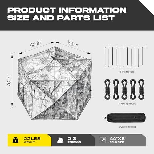 5-Sided Hunting Blind, 3-4 Person Pop Up Blinds 288 Degree See Through, Portable Durable Hunting Ground Blinds for Deer Hunting(Swing Door) - Thumbnail 6