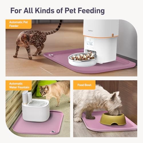 Silicone Pet Feeding Mat with Metal Ring, Waterproof, 23x15 in, Pet Feeding Mats, Raised Edges to Prevent Spills, Dogs and Cats Placement Tray to Stop Food and Water Bowl Messes (Pink, 23x15 in) - Thumbnail 6