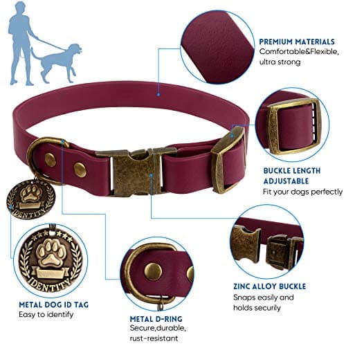 Wisedog Waterproof Dog Collar and Leash Set, Adjustable Puppy Collar with Cute Tag 6FT Dog Leash with Poop Bag for Small Medium Large Dogs (XL, Burgundy) - Thumbnail 2