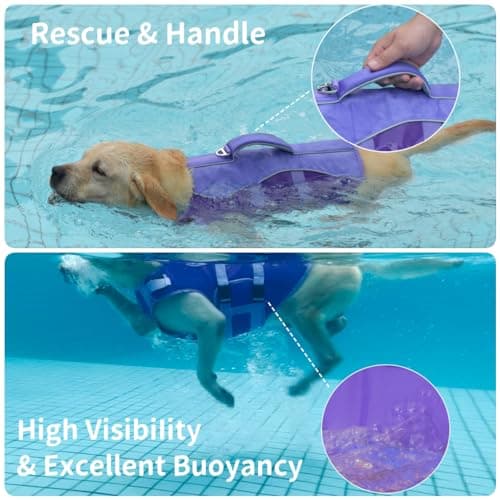 PETDSH Dog Life Jacket Medium, High Flotation Dog Life Vest for Swimming Boating, Reflective Puppy Lifejacket with Superior Buoyancy and Rescue Handle, Adjustable Safety Dogs Floating Vests - Thumbnail 2