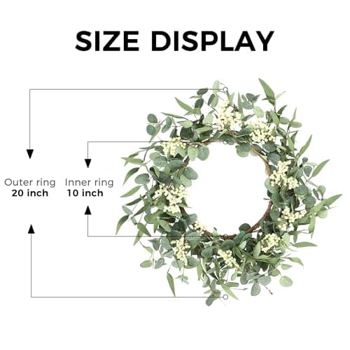 Pinkpum 20'' Eucalyptus Wreath for Front Door, Porch, Window - Green Decor for Home, Farmhouse - Spring, Summer, Fall, All Seasons - Thumbnail 6