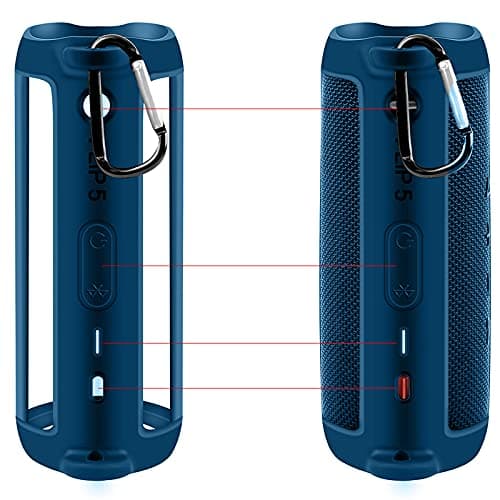 Silicone Case for JBL FLIP 5 Waterproof Portable Bluetooth Speaker, Gel Soft Skin Rubber Cover, Travel Carrying Storage Bag Pouch with Shoulder Strap and Carabiner (Blue) - Thumbnail 3