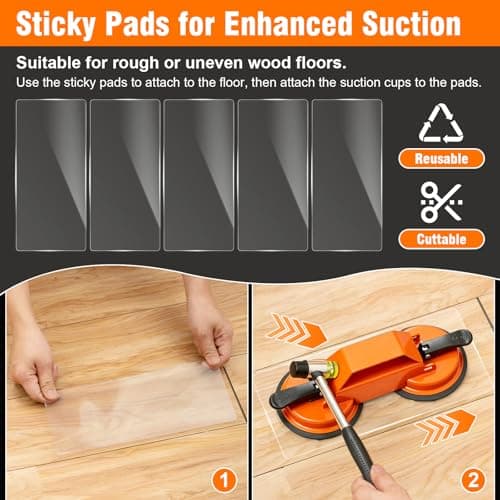 Floor Gap Fixer Tool, Dual 45°Striking Surface Floor Gap Repair Tool, Heavy Duty Suction Cup Plank Grabber with Acrylic Sticky Pads & Hammer for Laminate Vinyl Flooring - Thumbnail 3