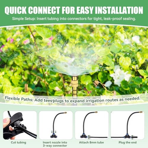 100FT Drip Irrigation Kit System for Garden 360° Adjustable Garden Sprinklers for Yard Watering System with 18 Nozzles Raised Bed Greenhouse Plant Watering Devices Misting System - Thumbnail 4