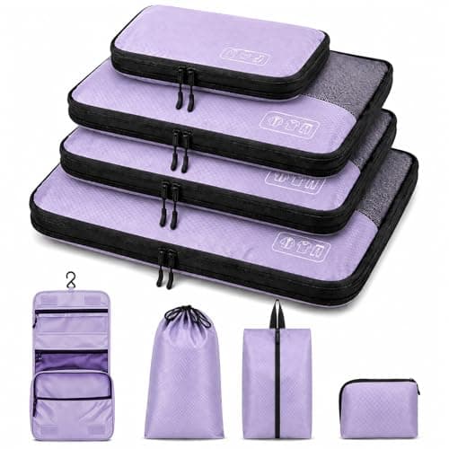 8-Piece Compression Packing Cubes for Travel, Elegant Ultralight Luggage Organizer Set for Women, Space Saving for Carry-On, Suitcase & Vacation Cruise Travel - Purple - Image 1