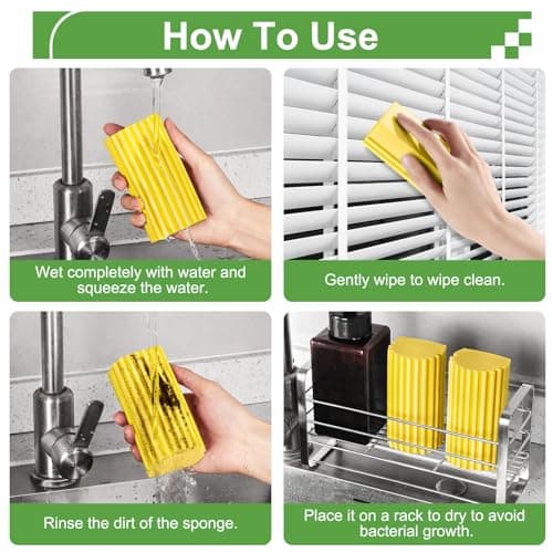 Jeymei 4-Pack Damp Clean Duster Sponge Brush for Cleaning Blinds, Glass, Baseboards, Vents, Railings, Mirrors, Window Track Grooves and Faucets (Yellow) - Thumbnail 3