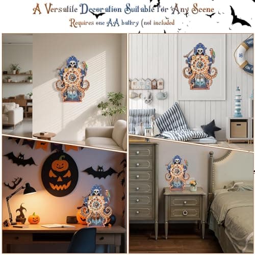 3D Wooden Octopus Pirate Puzzle Clock - Mechanical Model Kit with Anchor Pendulum & Pirate Theme, DIY Building Kit for Adults Teens, Vintage Wall Clock for Home Office Decor, Unique Gift for Men - Thumbnail 3