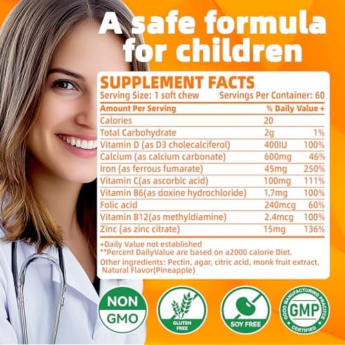 Parhaat Iron Soft Chew Supplement with Vitamin C | Orange Flavored | Gluten Free | Iron Supplement for Women Men and Kids | 60 Count | 2 Month Supply - Thumbnail 4