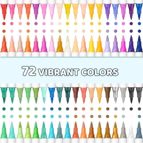 HOTU 72 Colors Acrylic Paint Markers for Coloring BooksFabric Stone Wood Sketchbook Eggs - 36 Set Dual Brush Tip Paint Pens - Art and Crafts Supplies Kit - Great Gifts Idea (36pcs,72 colors) - Thumbnail 4
