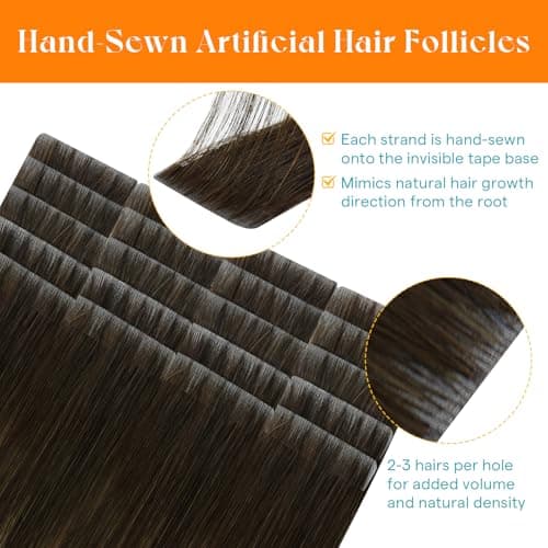 Sunny Hair Invisible Injected Tape in Hair Extensions Brown Balayage, 24inch 20Pcs 50g Real Human Hair for Women, Hand Sewn Natural Hair Extensions for Natural Volume and Glossy Shine - Thumbnail 2