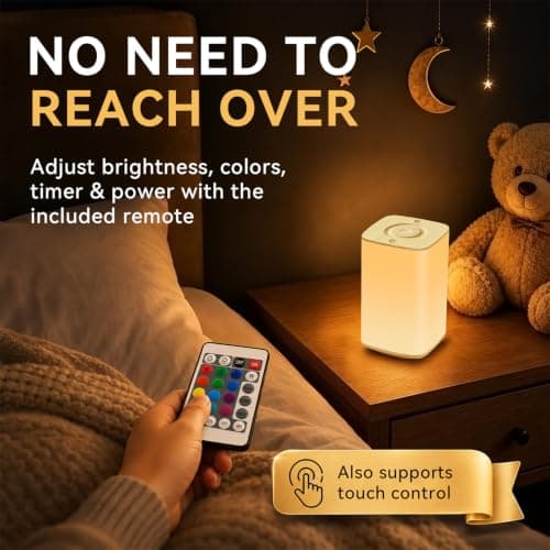 Auxmir Baby Night Light for Nursery, 4000mAh Rechargeable Night Lamp with Remote & Touch Control, Dimmable Light + 256 RGB Colors, 1/2/4/6H Timer for Breastfeeding, Diaper Changes, Kids Bedroom - Thumbnail 4