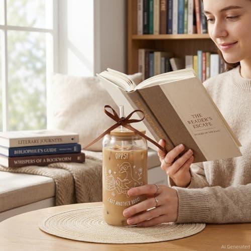 KORHONEN Book Lover Gifts for Women, Glass Cup Tumbler with Lids and Straw, Bookish Present Coffee Mug Cup Readers Gifts for Women Girls Bookworm Graduation Christmas Birthday, 16oz - Thumbnail 5