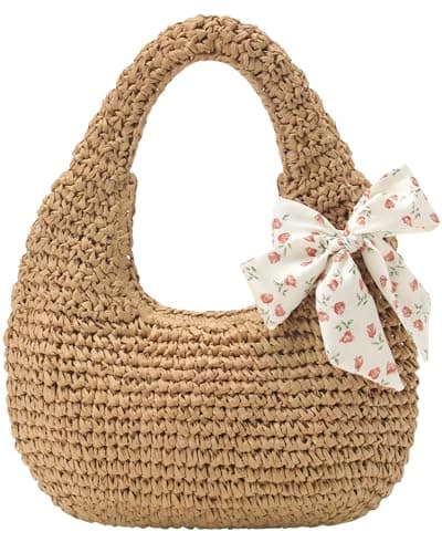 fauson Beach Bags for Women - Handmade Straw Clutch Purses for Women Handbag Zip Closure Tote Bag - Image 1